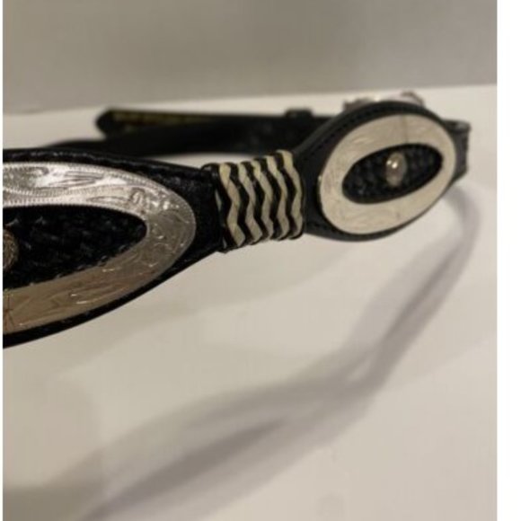 DDD 3-D Black Hand Tooled Leather Western Belt Sz 32 Braided Woven Cowgirl - Picture 3 of 6